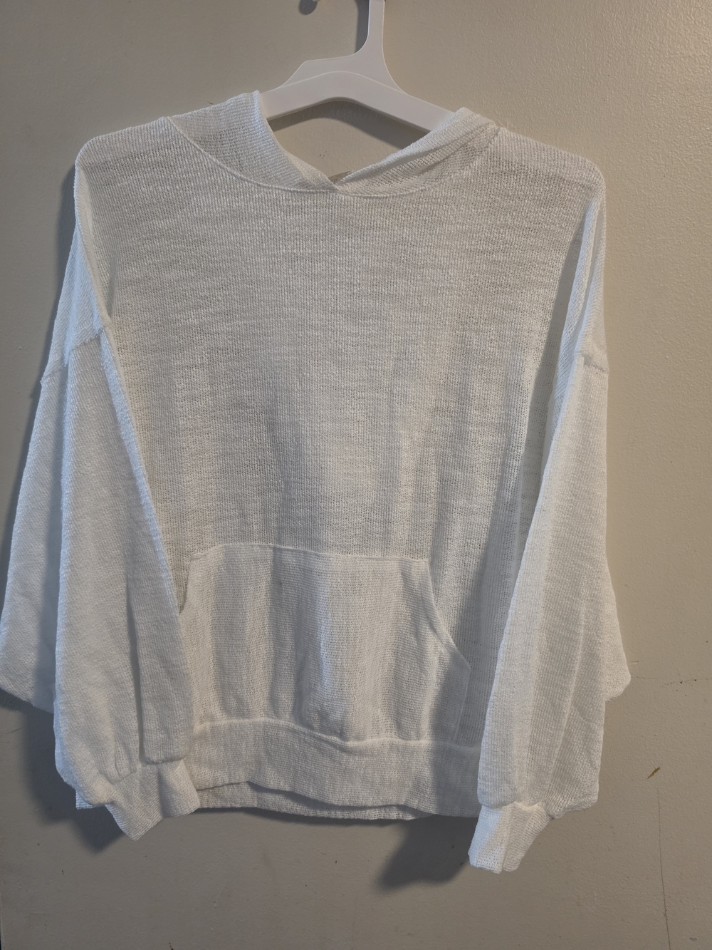 Made With Love Lightweight White Hooded Knit Pullover Womens Small